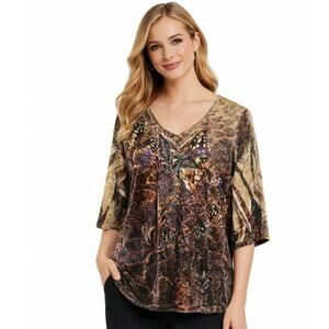 Essentials Velvet Blouse Women's Size 0X Embellished Butterflies Y2K Boho-chic